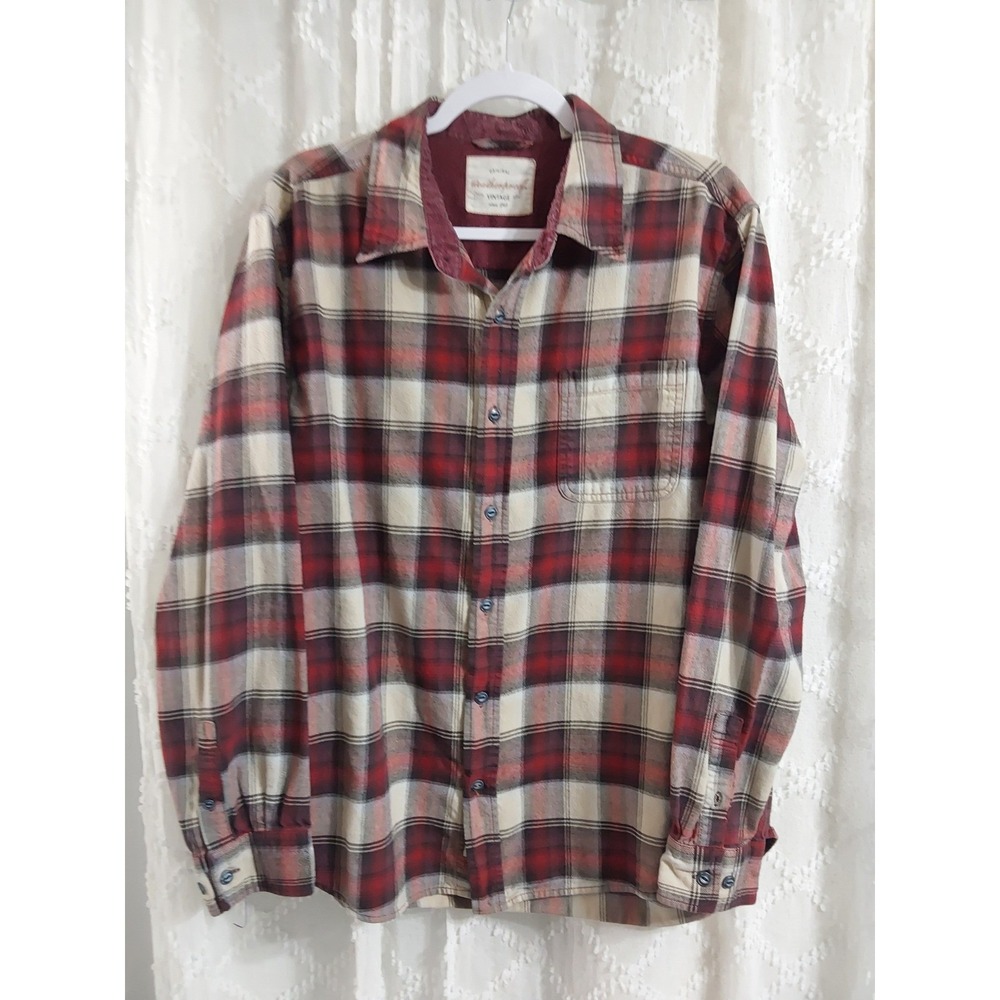 Weatherproof Vintage Mens XL Red Plaid Flannel Button Down Shirt Long Sleeve
